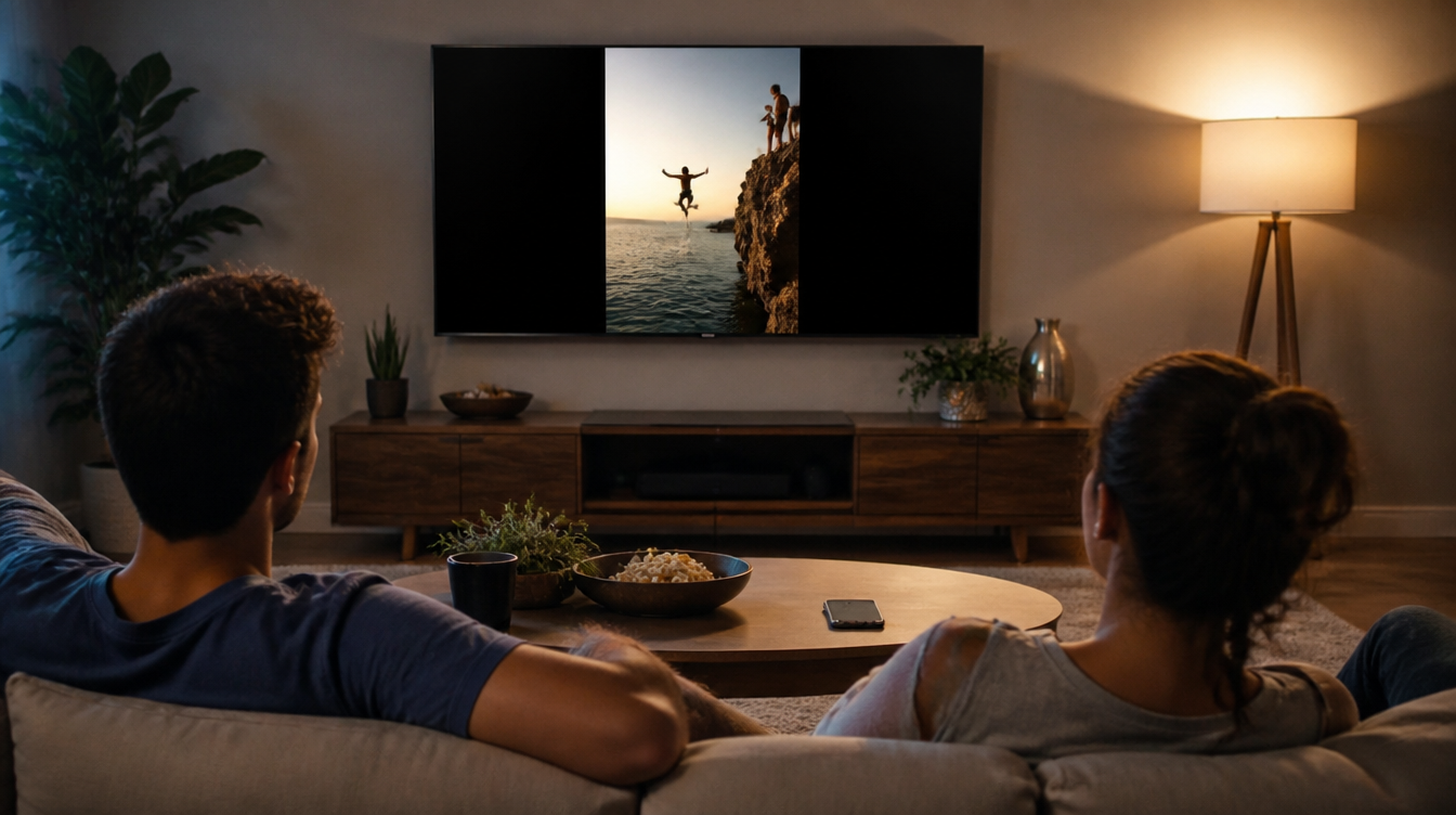 Instagram Reels: Zuschauer sieht Kurzvideos auf dem Fernseher im Wohnzimmer