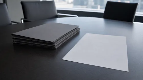 PQC: Geschlossene Ordner und leeres Blatt auf dem Risikotisch