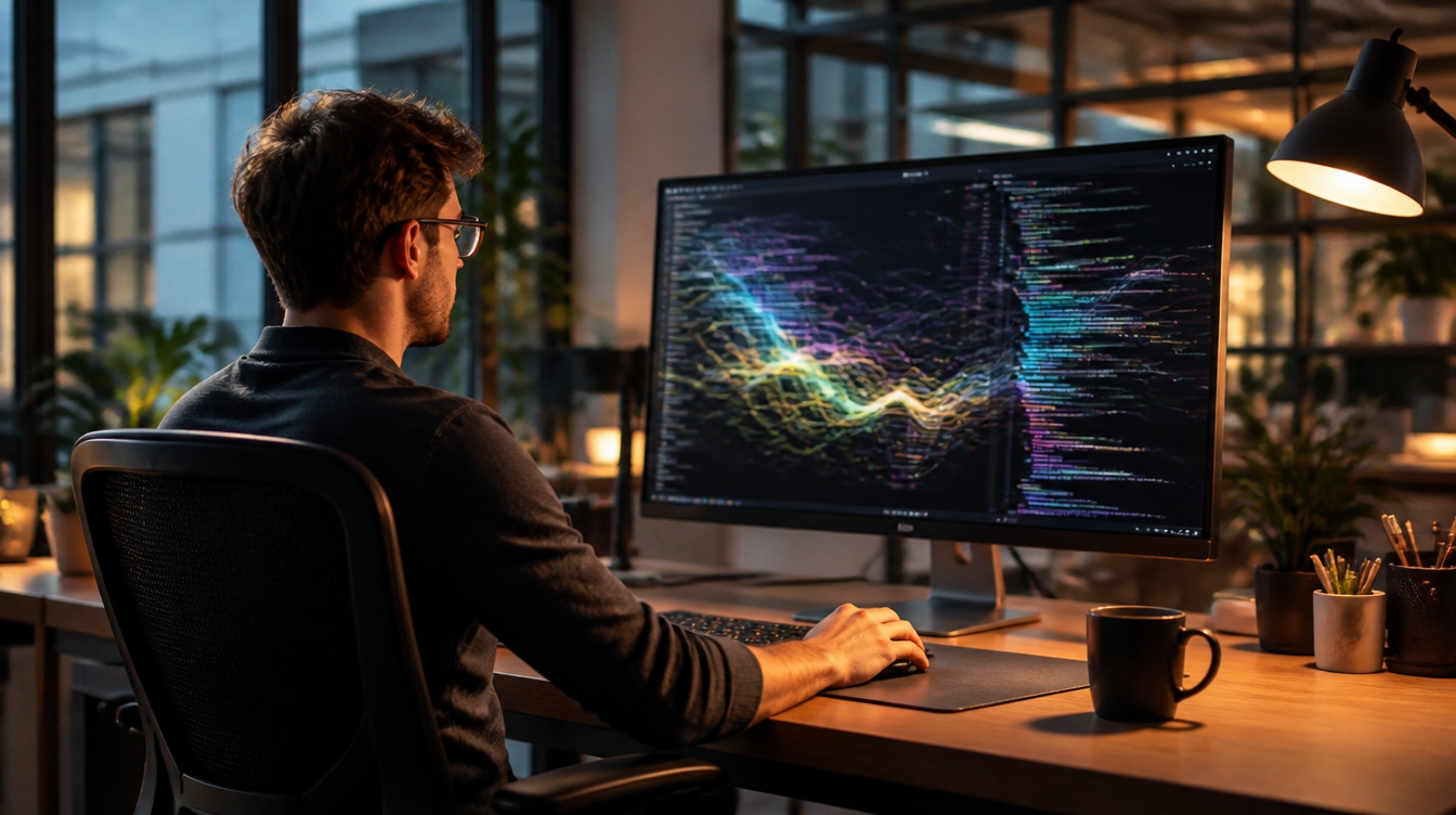 Muse: Entwicklerarbeitsplatz mit KI-Coding-Assistent auf dem Monitor