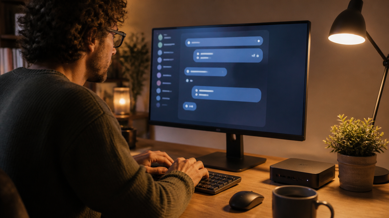 Ollama: Lokale KI: Bastler am Mini-PC mit Chat-Oberfläche auf dem Monitor