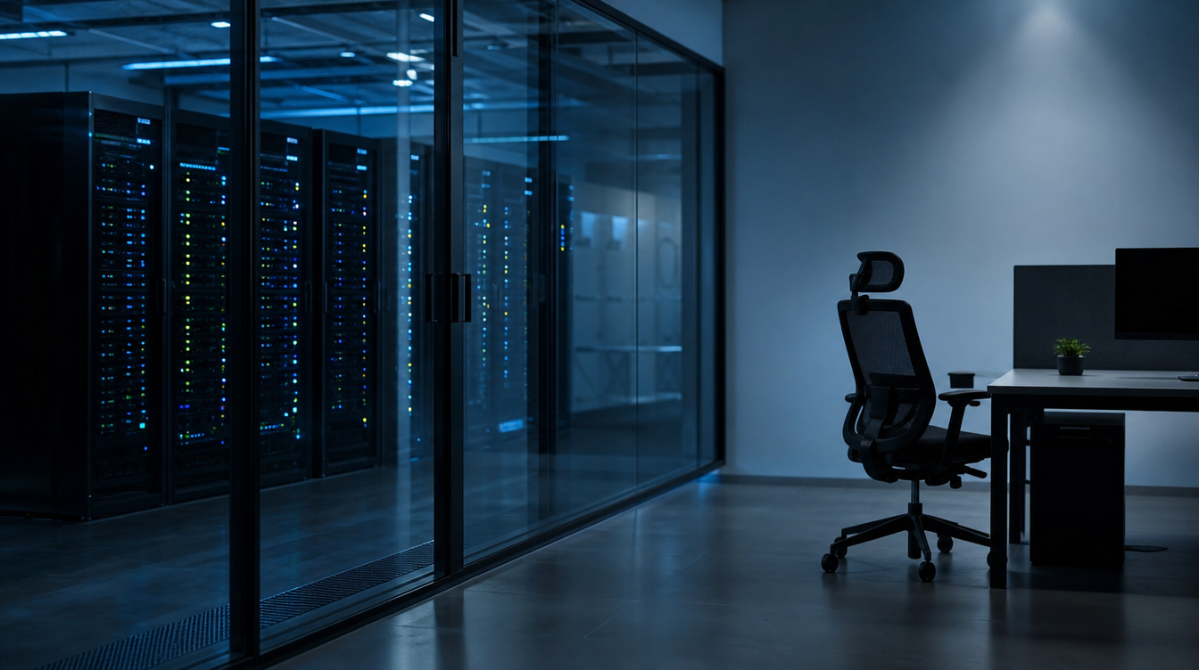 Sentry: Gläserner Serverschrank und ein leerer Stuhl