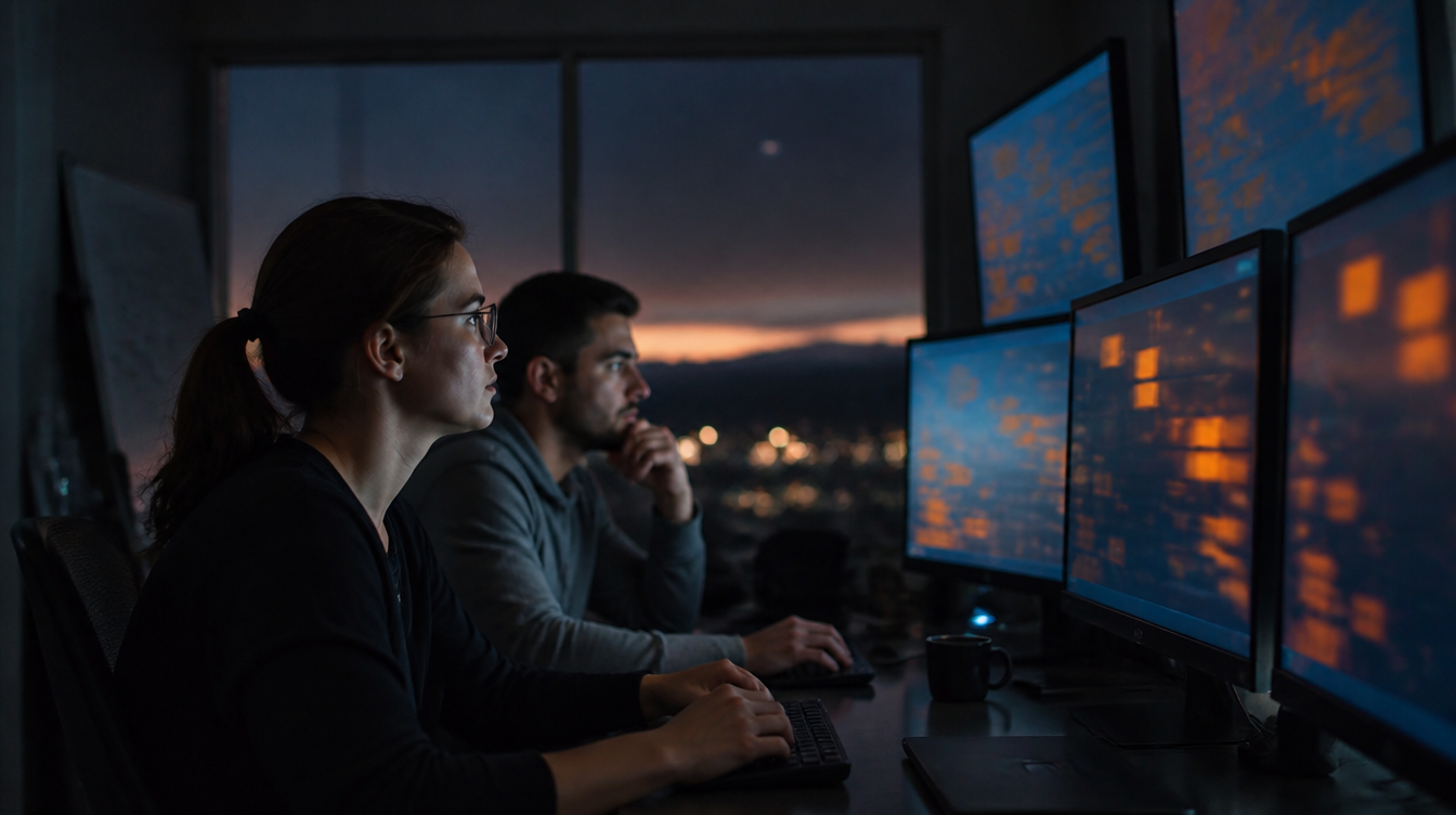 Symbolfoto zu Gemini 4: Analysten sitzen vor Monitoren, deren Inhalt nicht lesbar ist