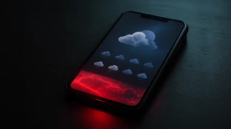 Spyware per Werbebanner: Smartphone mit Wetter-App, deren Werbefläche bedrohlich rot leuchtet