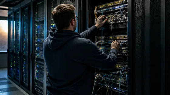 LMCache: Administrator steckt im GPU-Serverraum ein Netzwerkkabel am Switch um