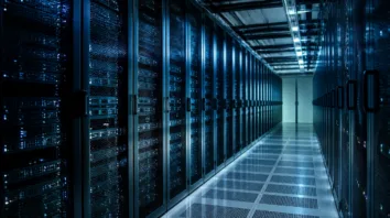 Gang in einem Rechenzentrum mit Server-Racks, Sinnbild für Patch-Zeiten im Microsoft-Report