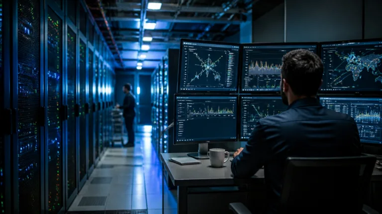 Anthropic-Bericht als Anlass: Serverraum mit Monitor, auf dem Formular-Traffic überwacht wird