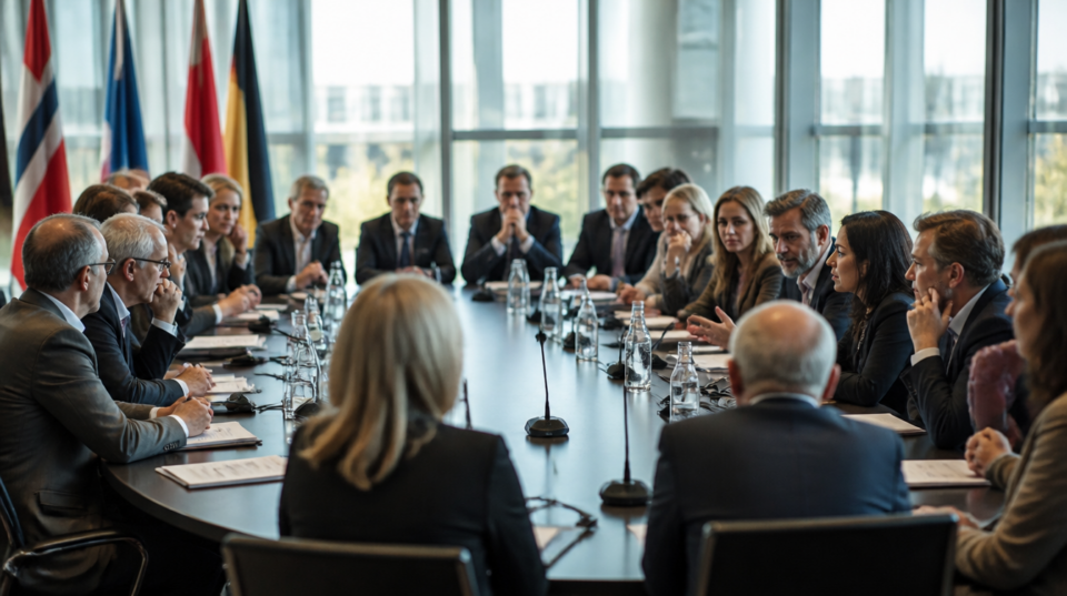 Kontrollverlust bei KI als Thema: Fachleute beraten in einem europäischen Konferenzraum