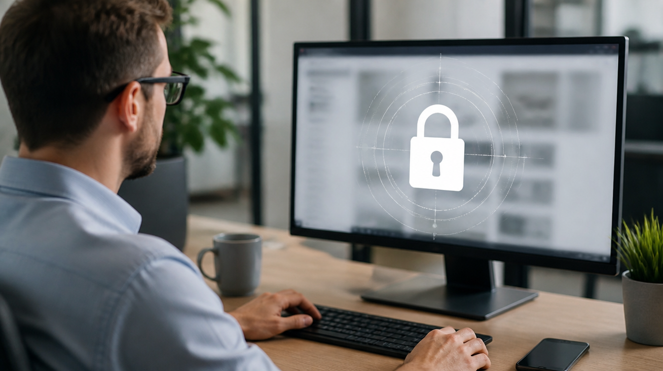 Schatten-KI: Schweden: Büroangestellter vor einem Rechner mit gesperrtem Browserfenster