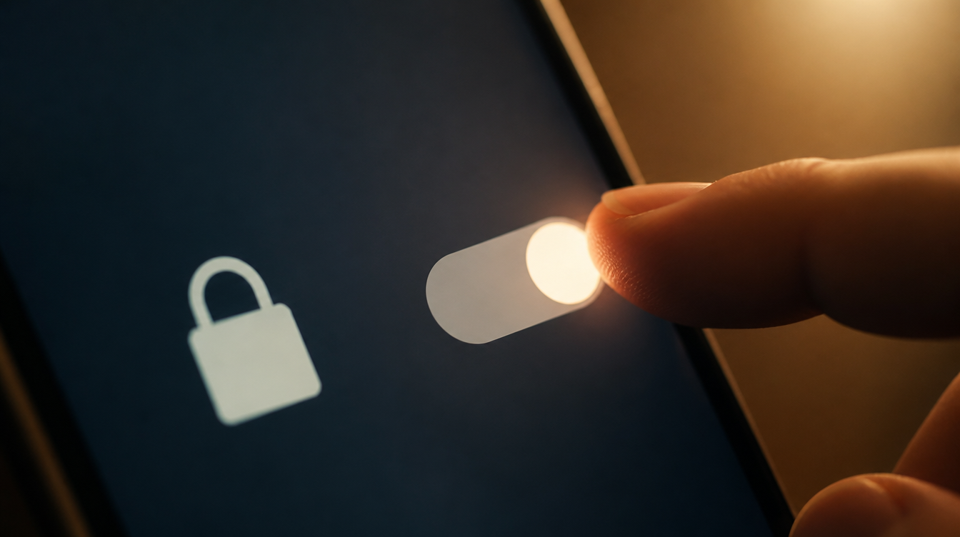 Datenschutzerklärung: Google Datenschutz: Finger schaltet eine Einstellung auf dem Smartphone um