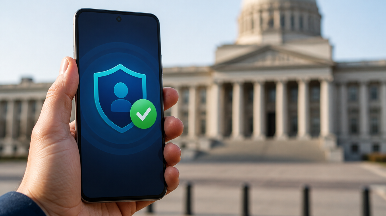 Altersnachweis auf dem Smartphone mit Schild-Symbol und Häkchen