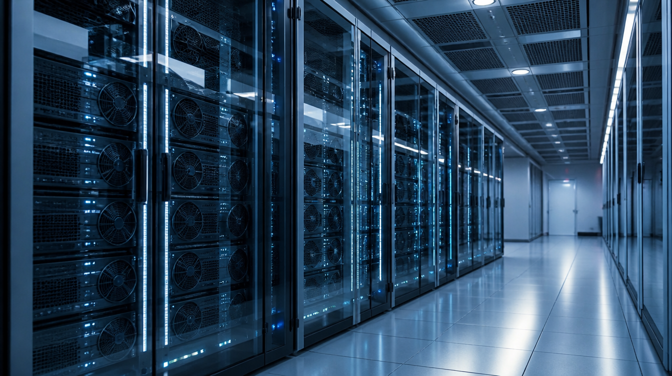 KI-Training wie bei Meta: Rechenzentrumsgang mit GPU-Servern hinter Glastüren