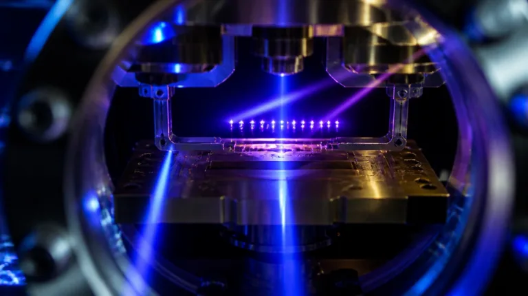 Abstrakte Darstellung von Qubits als Symbol für die Fehlerkorrektur eines Ionenfallen-Quantencomputers