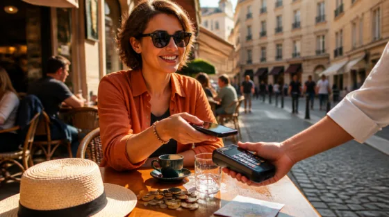 Smartphone mit Bezahlvorgang im Onlineshop, der über Klarna in einer fremden Währung abgewickelt wird