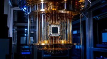Qubits: supraleitender Quantenchip im Kryostaten