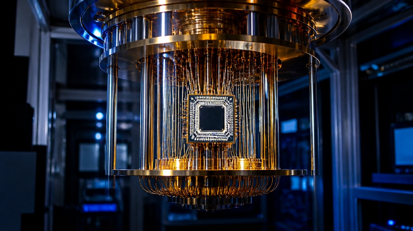 Qubits: supraleitender Quantenchip im Kryostaten