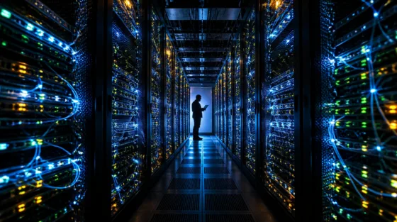 Serverschrank mit Netzwerkkabeln als Sinnbild für abzusichernde Tailscale-Verbindungen