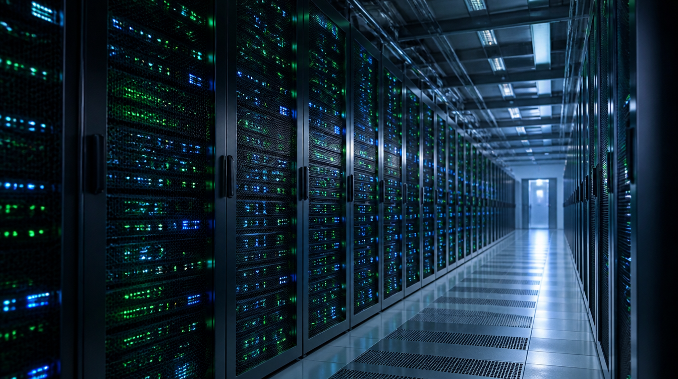 Serverschränke in einem Rechenzentrum als Sinnbild für den Betrieb von Node.js auf Servern