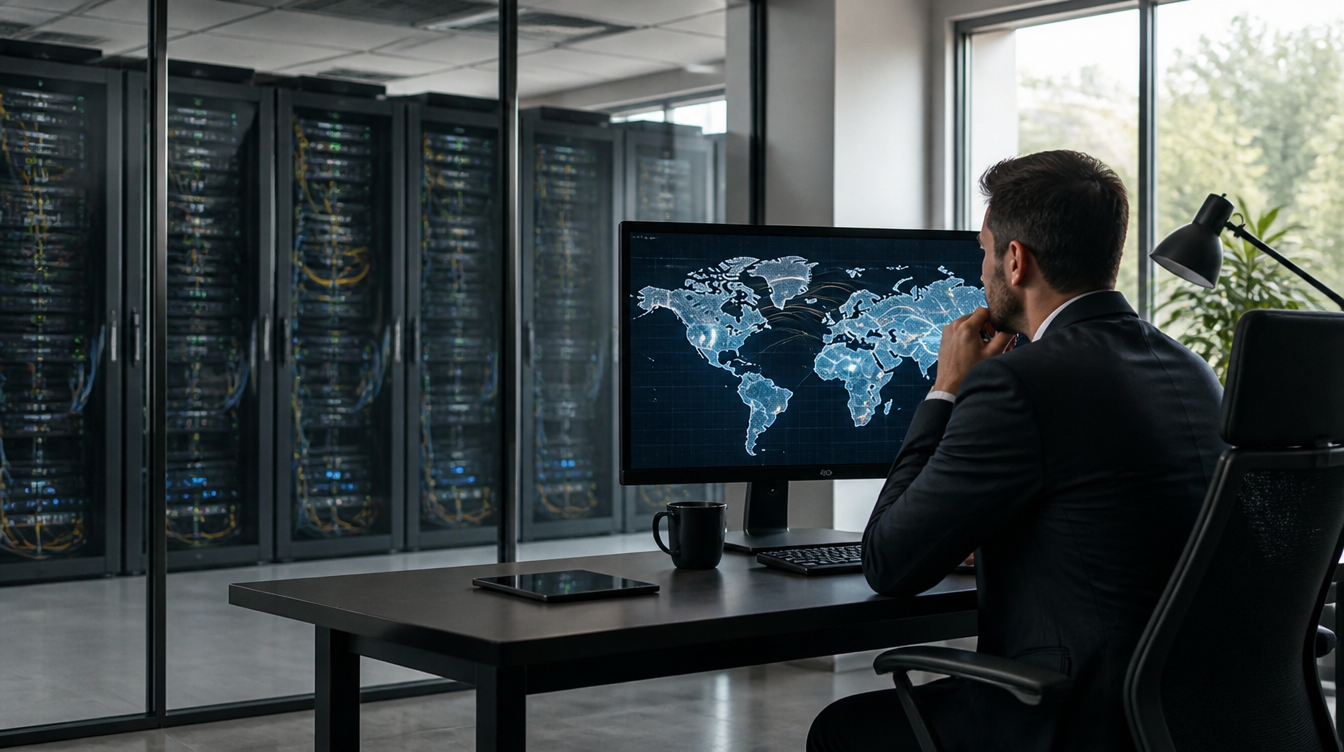 Serverraum mit Netzwerkkabeln als Sinnbild für die Abhängigkeit von Digitalimporten