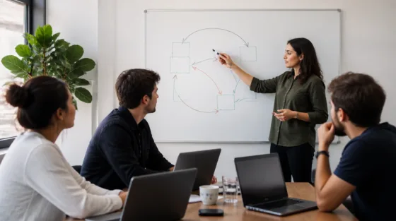 Foundry: Copilot Harness: Entwicklerteam plant einen KI-Agenten am Whiteboard