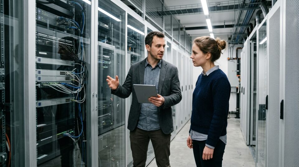 Muse Wonder: Zwei Fachleute prüfen KI-Agenten im Serverraum