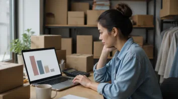 Person prüft am Laptop die Gebührenstruktur von easyShop