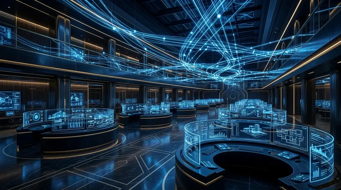 Agentic AI, autonome Trading-Systeme – Agentic AI steuert autonome Trading-Systeme auf einem digitalen Banking-Dashboard
