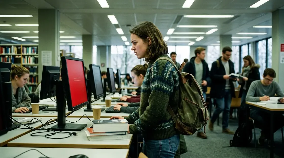 Canvas Datenleck, ShinyHunters – Studentin vor Computerbildschirm mit Warnmeldung wegen Canvas Datenleck