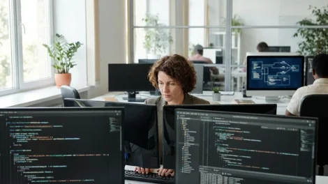 Cyberabwehr-Experte analysiert Netzwerkdaten im Büro