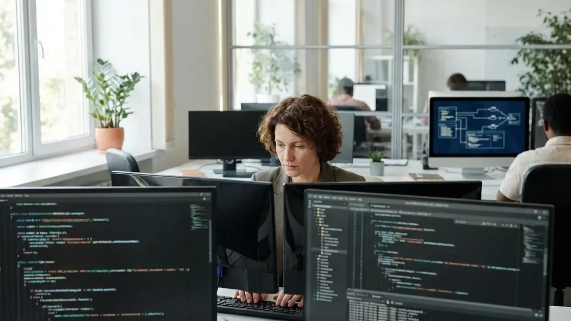 Cyberabwehr-Experte analysiert Netzwerkdaten im Büro