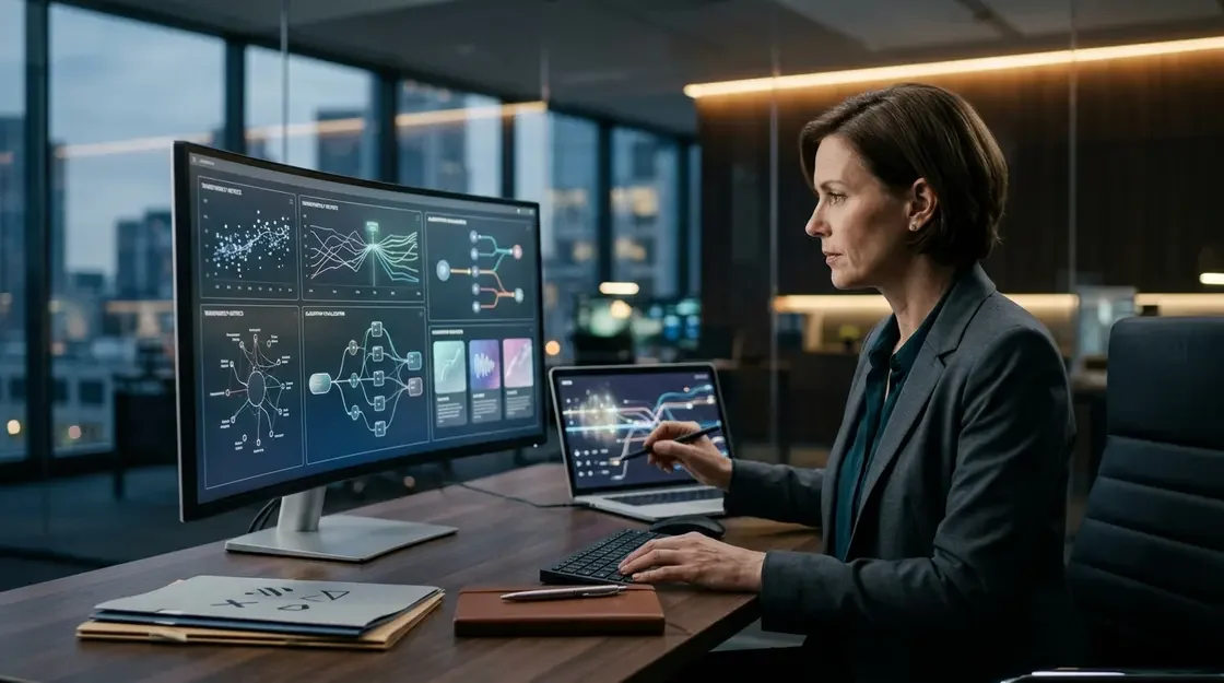 Compliance-Managerin prüft Explainable AI Dashboard mit automatisierten Entscheidungen