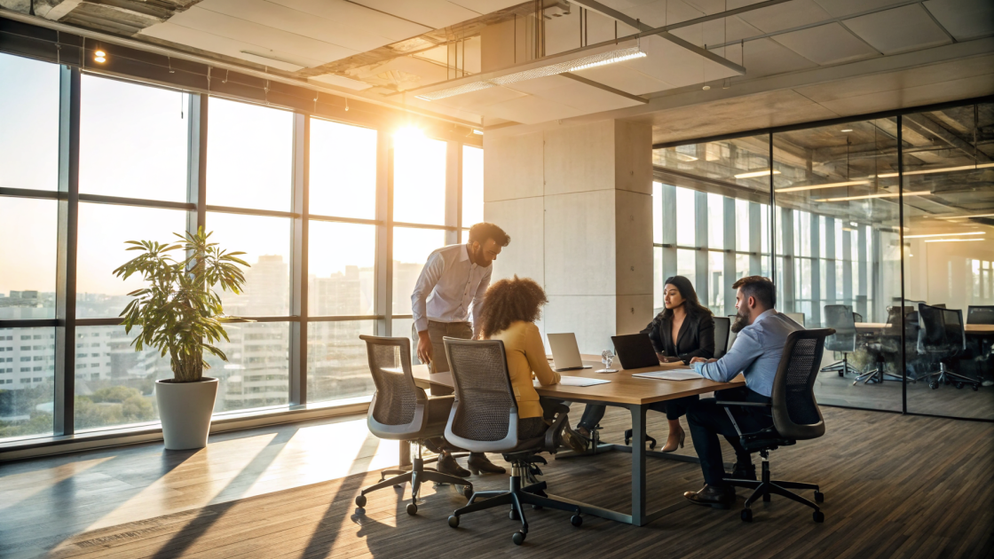 Fachkräftemangel 2026: Diverse Belegschaft in modernem Büro mit leeren Stühlen