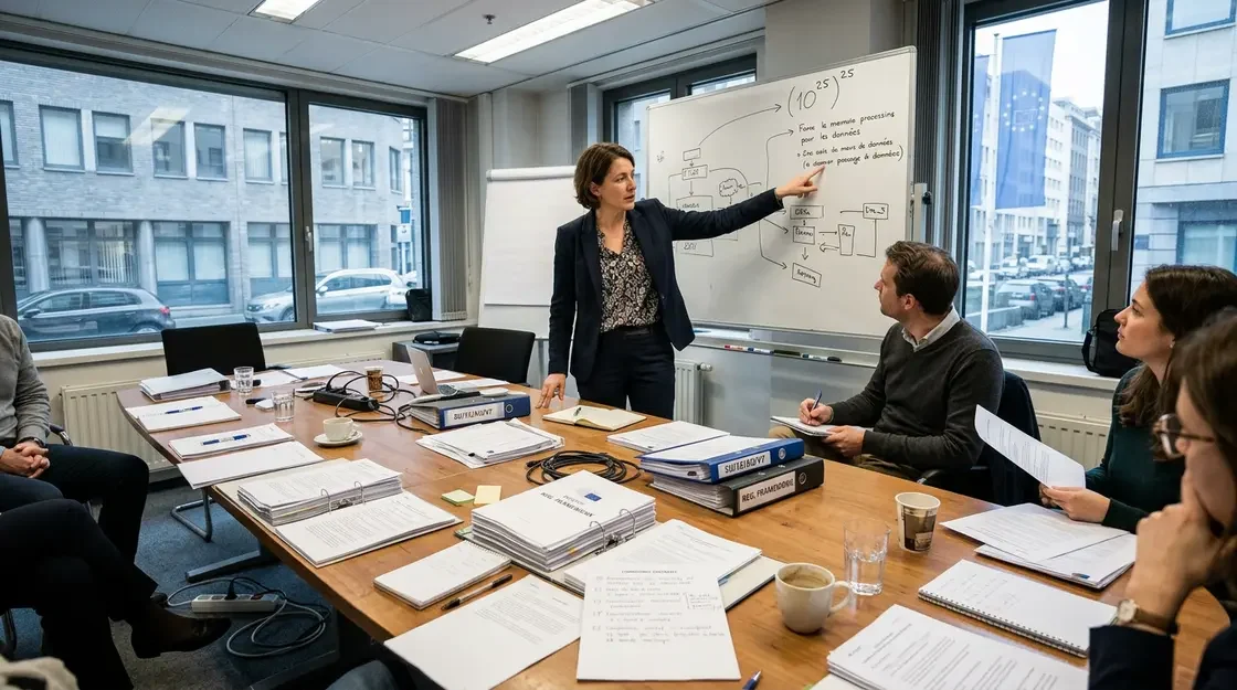GPAI Sicherheitsstandards, systemisches Risiko – EU-Regulierungsexpertin zeigt GPAI-Schwellenwert für systemisches Risiko auf Whiteboard