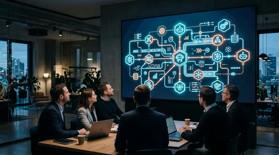 KI-Agenten Mittelstand, Workflow-Automatisierung – KI-Agenten Mittelstand: Workflow-Automatisierung auf digitalem Dashboard