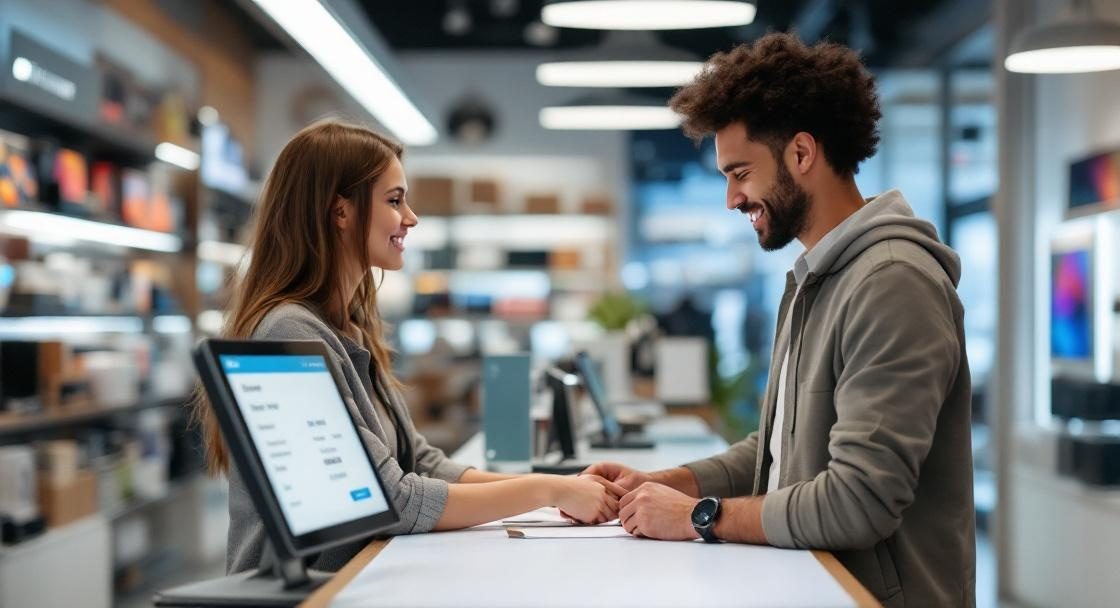 MediaMarkt Click and Collect – Kundin holt Online-Bestellung im Markt ab