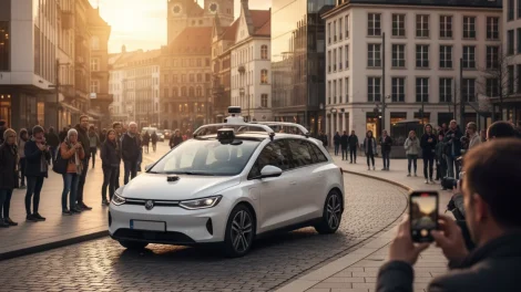 Robotaxis in Deutschland: Autonomes Fahrzeug fährt fahrerlos durch München mit LiDAR-Sensoren auf dem Dach